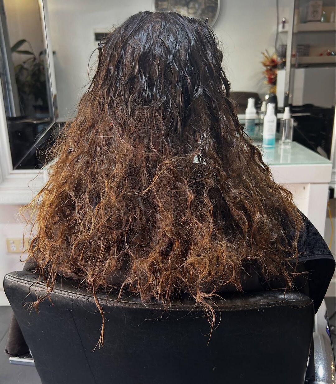 Tangled frizzy long hair before Cacau Brasil Nanoplastia at Akila Oakleigh