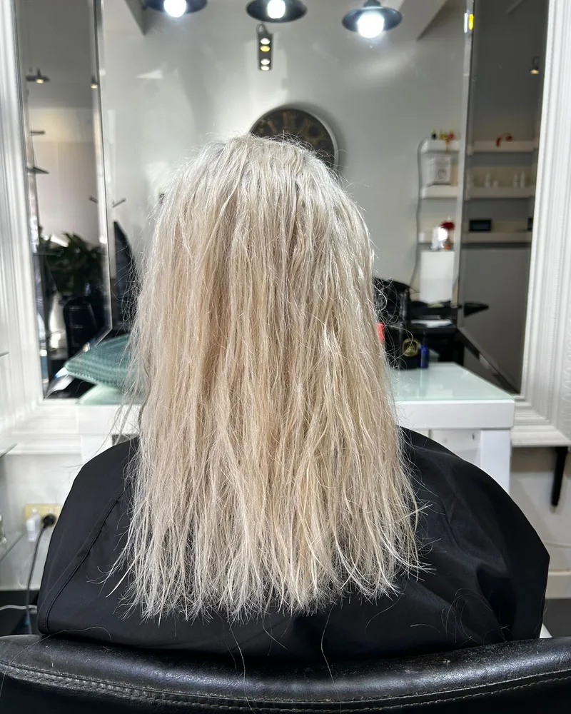 White-blonde hair before treatment at Akila Oakleigh