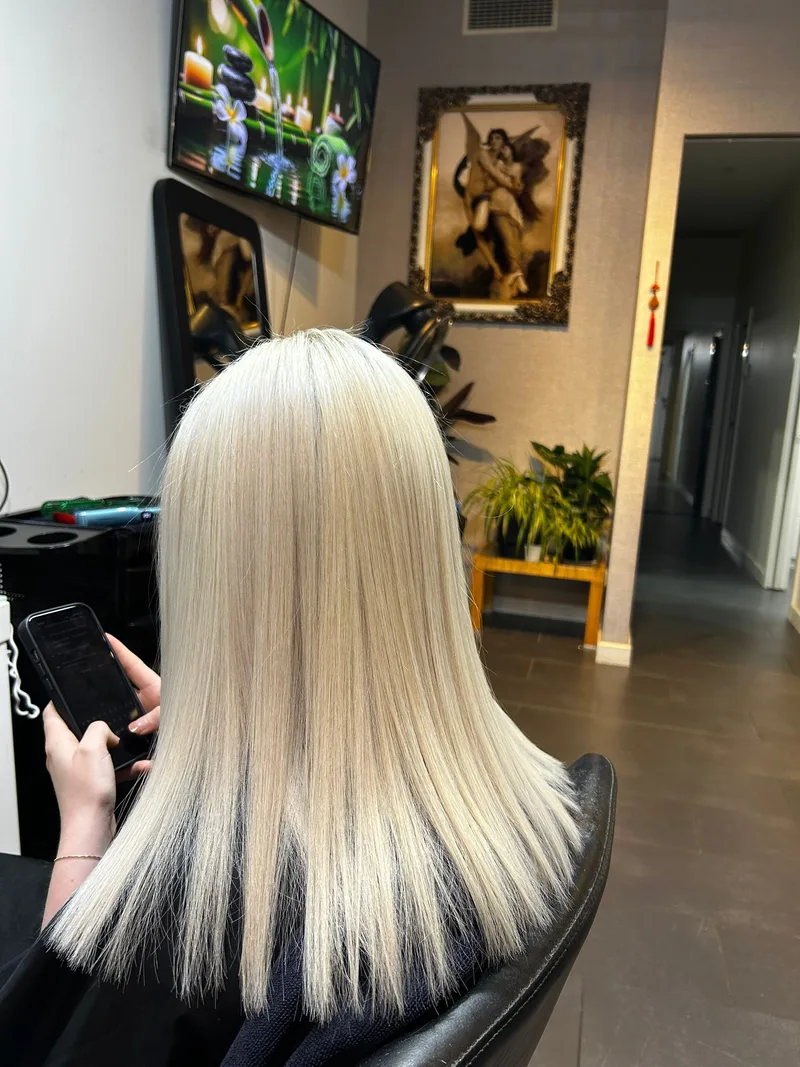 Platinum blonde corrective colour result at Akila in Oakleigh