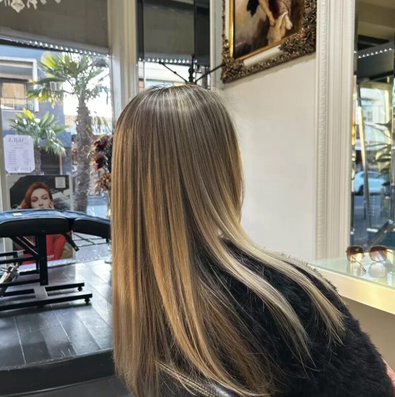 Blonde balayage straight finish
