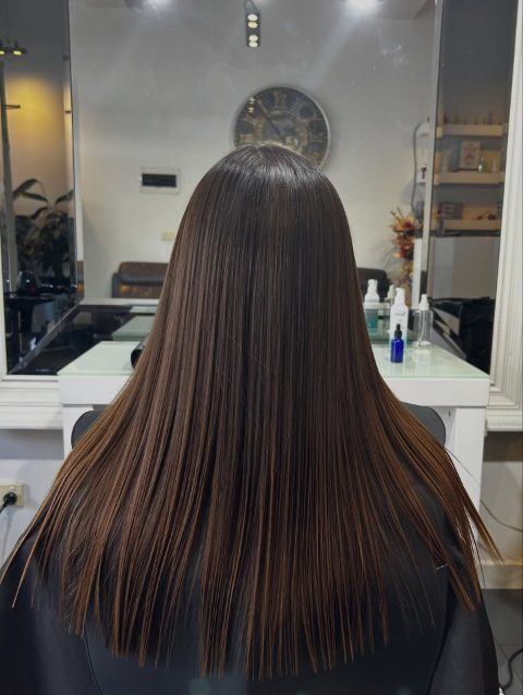 Brunette long sleek shine straight finish