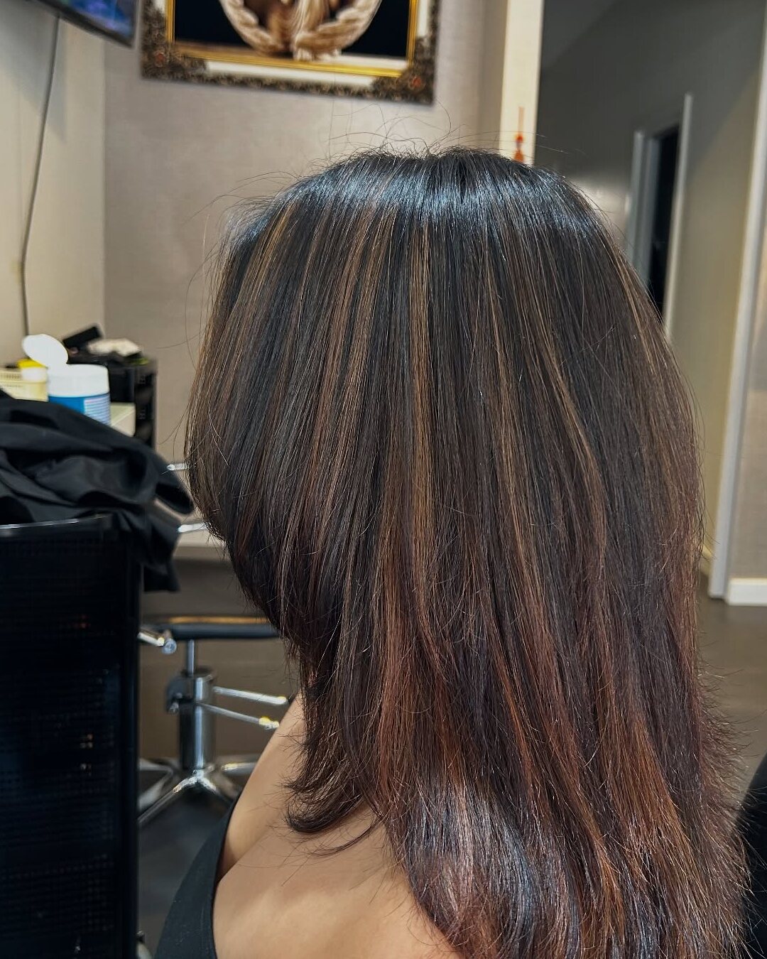 Caramel balayage on a shoulder-length lob at Akila in Oakleigh