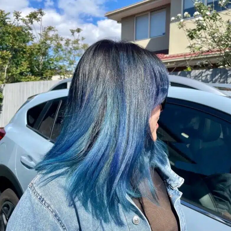 Blue ombre balayage created at Akila Hair and Beauty, Oakleigh