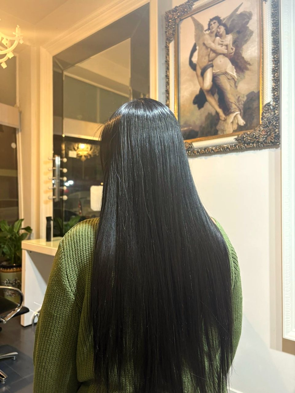 Smooth, shiny dark hair after Nanoplastia at Akila Hair and Beauty in Oakleigh